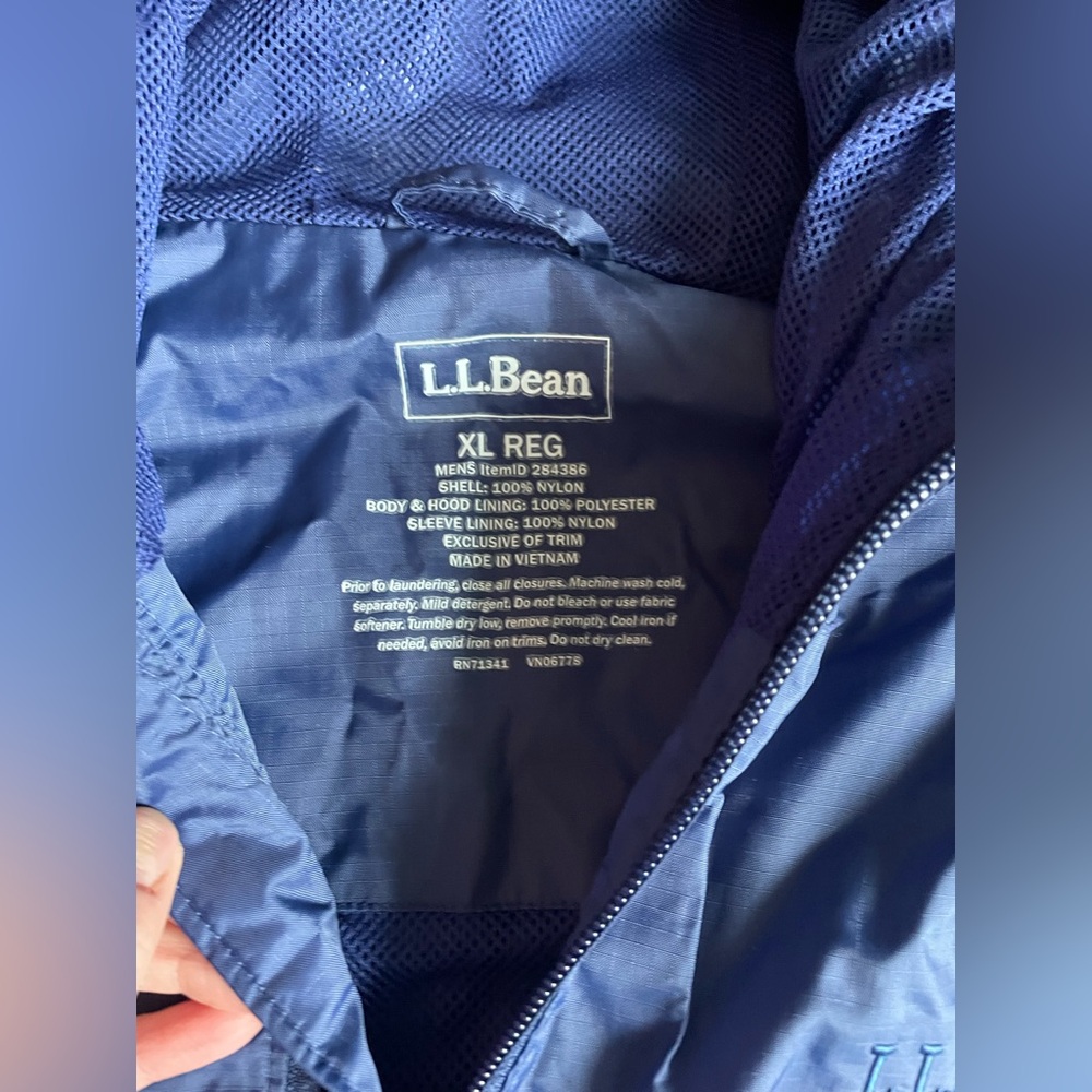 Men’s L.L.Bean Blue Hooded Lightweight Windbreaker Jacket Size XL - Picture 4 of 5